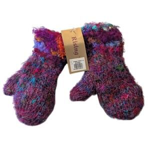 NWT Rising Tide 100% Recycled Silk Mittens Polar Fleece Line Multicolor One Size